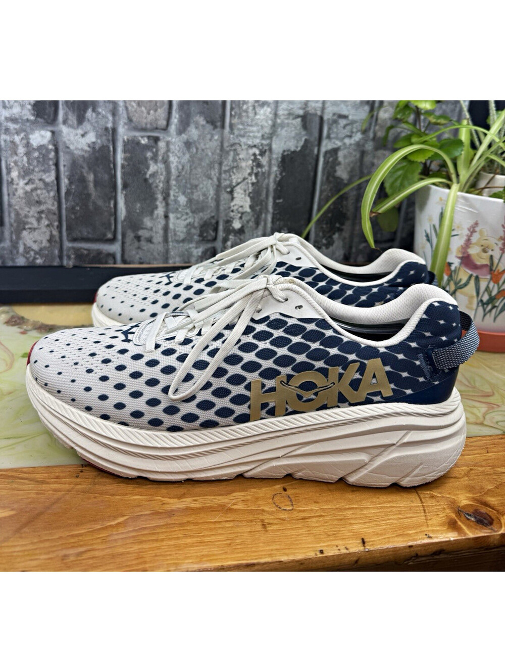Hoka One One Rincon TK White/Blue/Red Polka Dot Low Top Lace-Up Women
